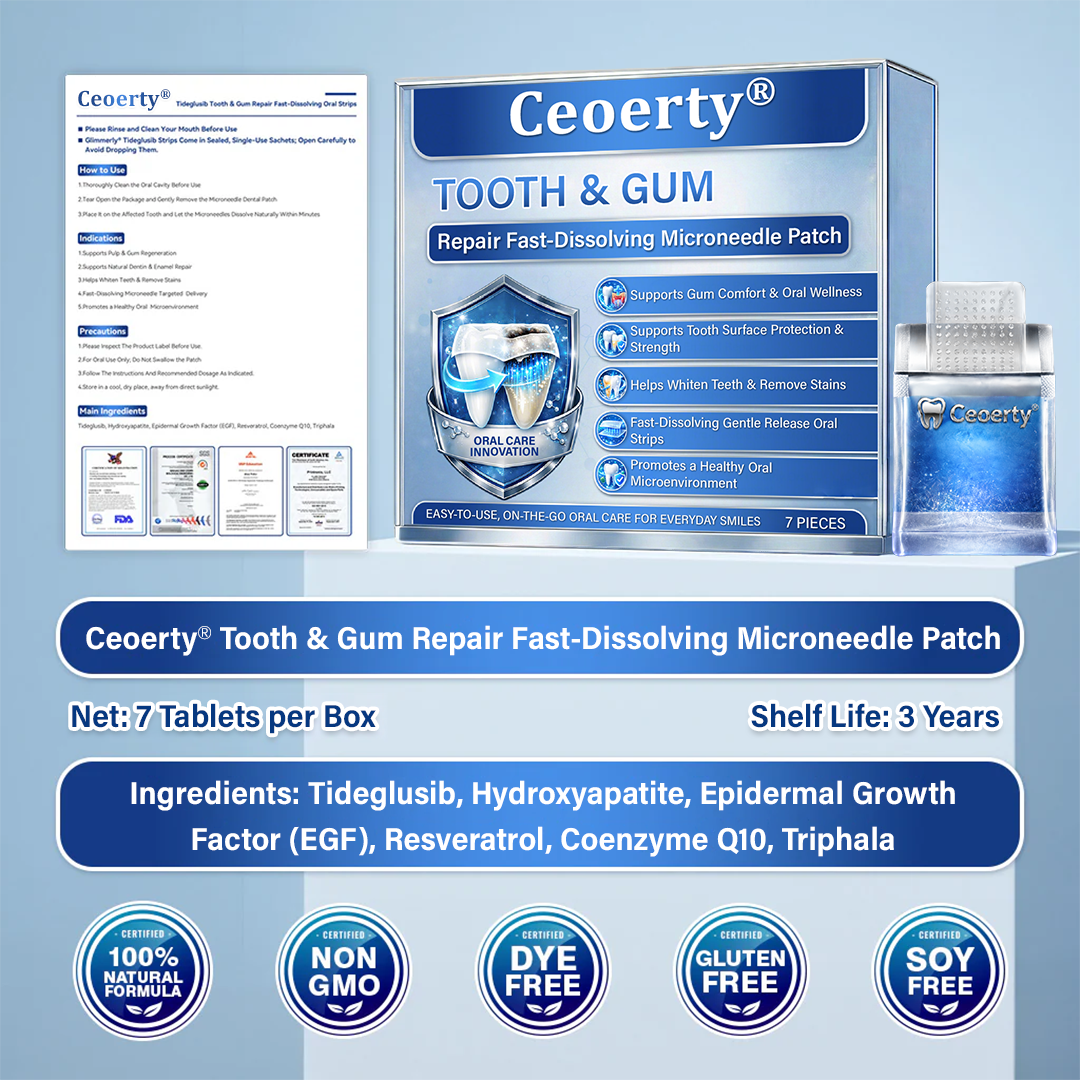 Your Smile🦷Ceoerty® Tooth & Gum Repair Fast-Dissolving Microneedle Patch✨ (𝟓-𝐢𝐧-𝟏 💎 𝐑𝐞𝐛𝐮𝐢𝐥𝐝 𝐄𝐧𝐚𝐦𝐞𝐥 & 𝐃𝐞𝐧𝐭𝐢𝐧 • 𝐒𝐭𝐫𝐞𝐧𝐠𝐭𝐡𝐞𝐧 𝐆𝐮𝐦𝐬 • 𝐄𝐫𝐚𝐝𝐢𝐜𝐚𝐭𝐞 𝐓𝐚𝐫𝐭𝐚𝐫 & 𝐎𝐝𝐨𝐫 • 𝐖𝐡𝐢𝐭𝐞𝐧𝐢𝐧𝐠 • 𝐒𝐭𝐨𝐩 𝐓𝐨𝐨𝐭𝐡 𝐒𝐞𝐧𝐬𝐢𝐭𝐢𝐯𝐢𝐭𝐲)