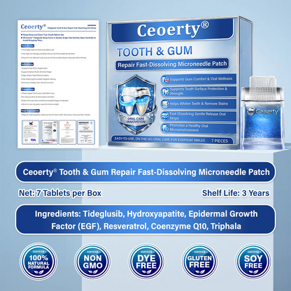 Your Smile🦷Ceoerty® Tooth & Gum Repair Fast-Dissolving Microneedle Patch✨ (𝟓-𝐢𝐧-𝟏 💎 𝐑𝐞𝐛𝐮𝐢𝐥𝐝 𝐄𝐧𝐚𝐦𝐞𝐥 & 𝐃𝐞𝐧𝐭𝐢𝐧 • 𝐒𝐭𝐫𝐞𝐧𝐠𝐭𝐡𝐞𝐧 𝐆𝐮𝐦𝐬 • 𝐄𝐫𝐚𝐝𝐢𝐜𝐚𝐭𝐞 𝐓𝐚𝐫𝐭𝐚𝐫 & 𝐎𝐝𝐨𝐫 • 𝐖𝐡𝐢𝐭𝐞𝐧𝐢𝐧𝐠 • 𝐒𝐭𝐨𝐩 𝐓𝐨𝐨𝐭𝐡 𝐒𝐞𝐧𝐬𝐢𝐭𝐢𝐯𝐢𝐭𝐲)✨